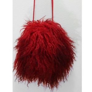 Red Furry Hand-dyed Handbag Purse Vintage